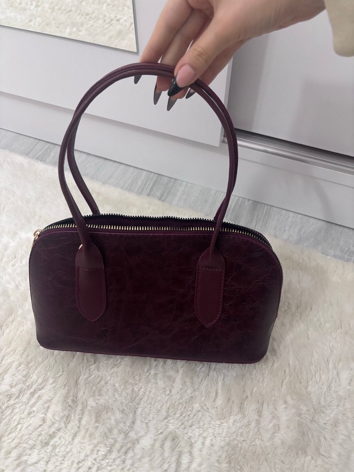 Kemer Tokalı Bordo Kadın Deri Çanta - Görsel 2