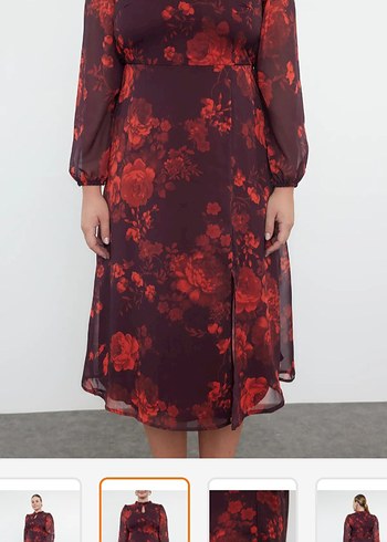 Trendyol & Milla Bordo Desenli Midi elbise