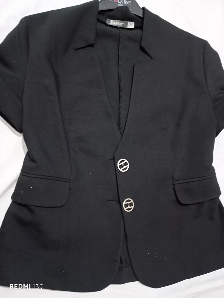 Siyah Mini Kısa Kollu Düğmeli Blazer - Görsel 4