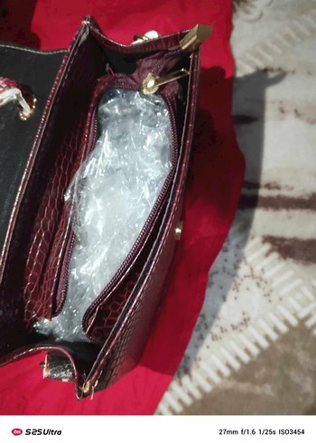 Bordo Yılan Desenli Tokalı Kadın Çanta - Görsel 2