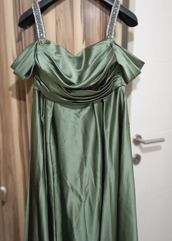 Kadın Haki Uzun Drapeli Abiye Elbise - Görsel 6