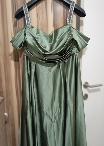 Kadın Haki Uzun Drapeli Abiye Elbise - Görsel 5