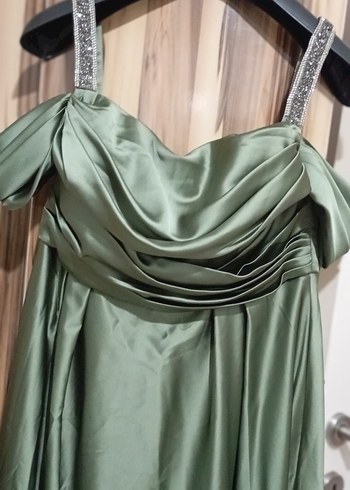 Kadın Haki Uzun Drapeli Abiye Elbise - Görsel 7