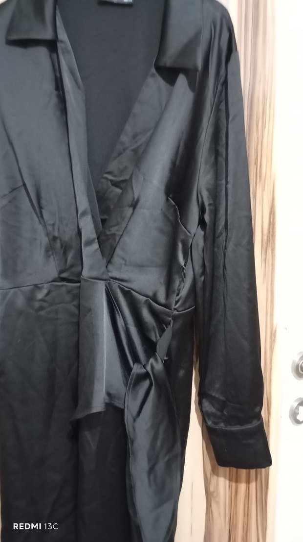 Siyah Midi Gömlek Elbise - Görsel 3