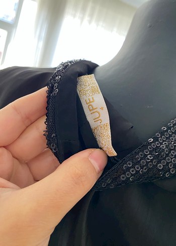 46 Beden Payet ve kuşak detaylı siyah şık takım