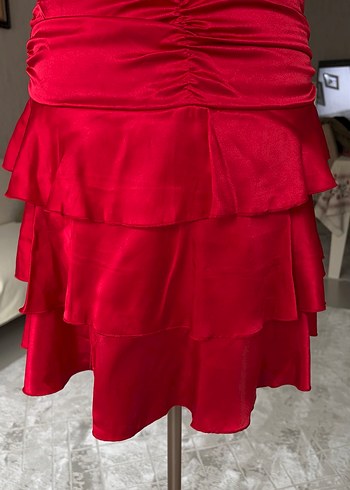 Kırmızı Fırfırlı Abiye Elbise - Görsel 4