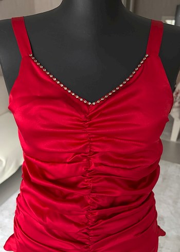 Kırmızı Fırfırlı Abiye Elbise - Görsel 2