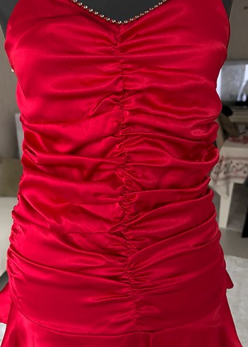 Kırmızı Fırfırlı Abiye Elbise - Görsel 3