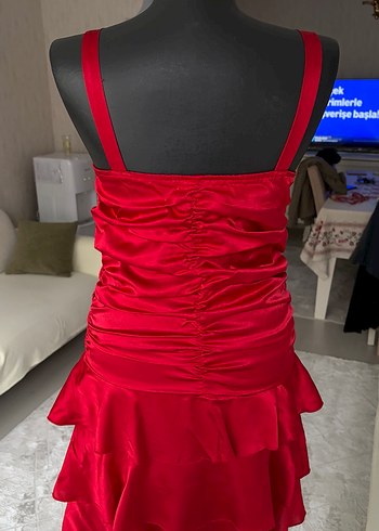 Kırmızı Fırfırlı Abiye Elbise - Görsel 5