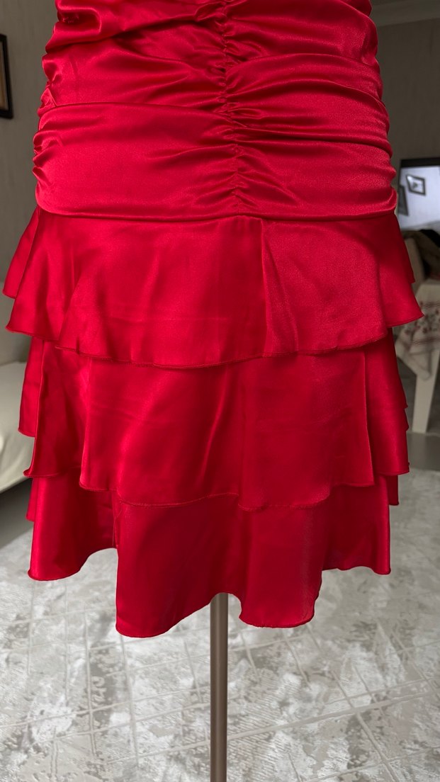 Kırmızı Fırfırlı Abiye Elbise - Görsel 4