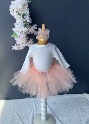 Pembe Uzun Kollu Kız Bebek Elbise Takımı