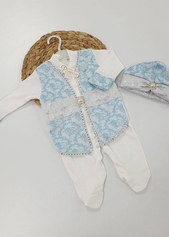 Diğer Bohem Gri Nakışlı Dantel Detaylı Bebek Tulum
