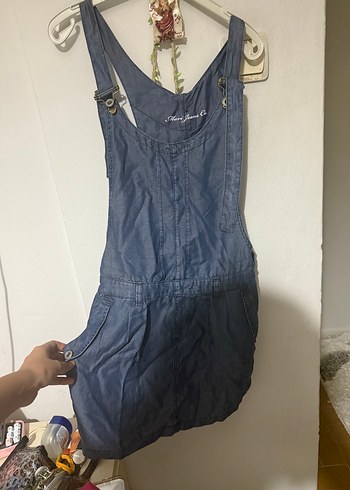s Beden mavi Renk Düğmeli Mavi Kadın Denim Kısa Tulum salopet