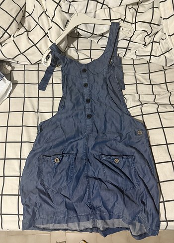 Düğmeli Mavi Kadın Denim Kısa Tulum salopet