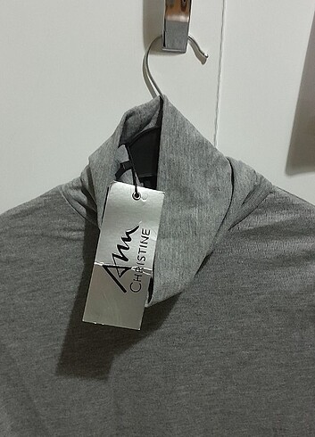 Gri boğazlı triko penye kazak - Görsel 2