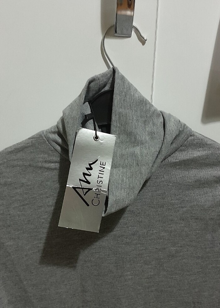 Gri boğazlı triko penye kazak - Görsel 2