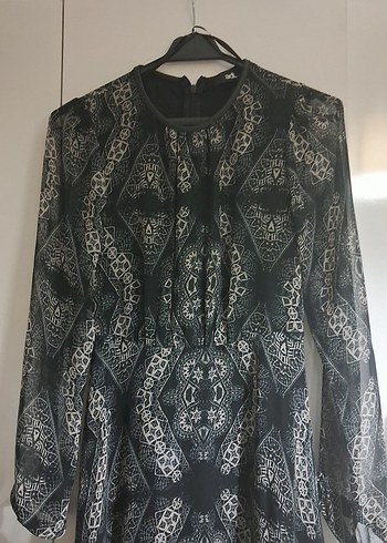 Bohem Uzun Siyah Desenli Elbise - Görsel 2