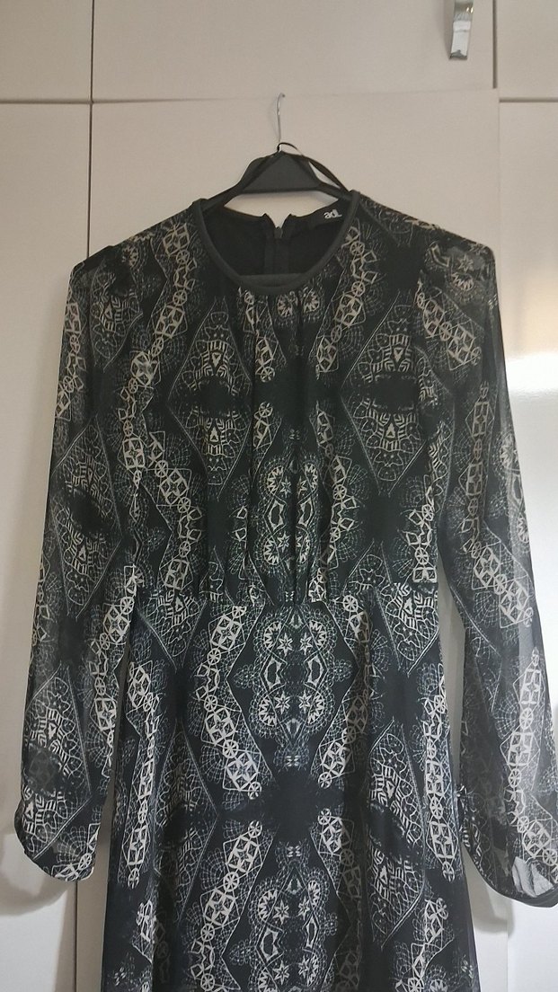 Bohem Uzun Siyah Desenli Elbise - Görsel 2