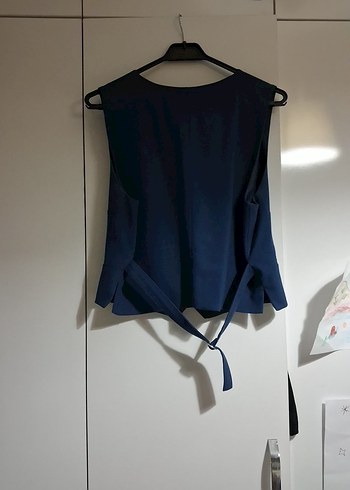 Lacivert V Yakalı Denim Kadın pantolon ve yelek takım - Görsel 9