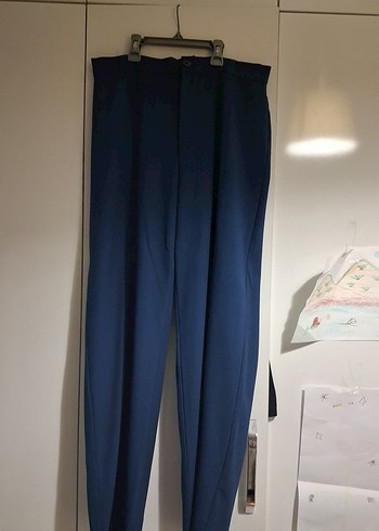 Lacivert V Yakalı Denim Kadın pantolon ve yelek takım - Görsel 2