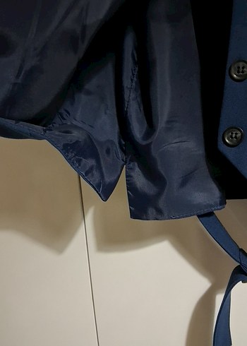 Lacivert V Yakalı Denim Kadın pantolon ve yelek takım - Görsel 7