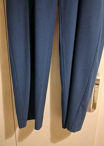 Lacivert V Yakalı Denim Kadın pantolon ve yelek takım - Görsel 4