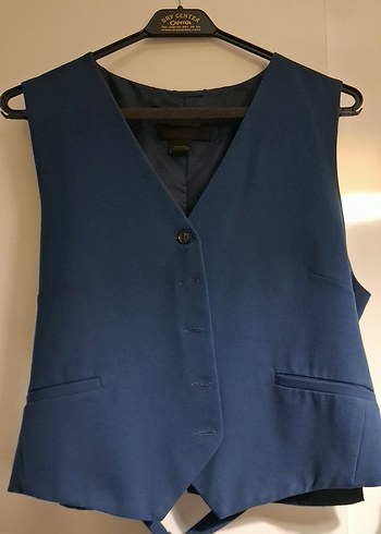 Lacivert V Yakalı Denim Kadın pantolon ve yelek takım - Görsel 6