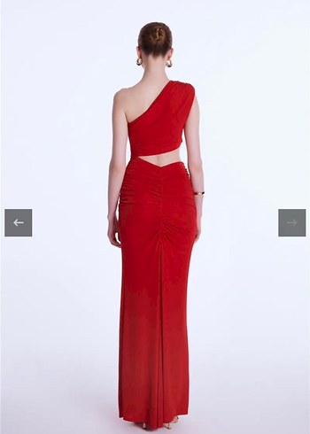 Kırmızı Drapeli Uzun Kadın Elbise - Görsel 4