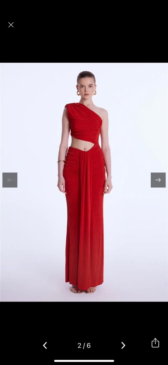 Kırmızı Drapeli Uzun Kadın Elbise - Görsel 3