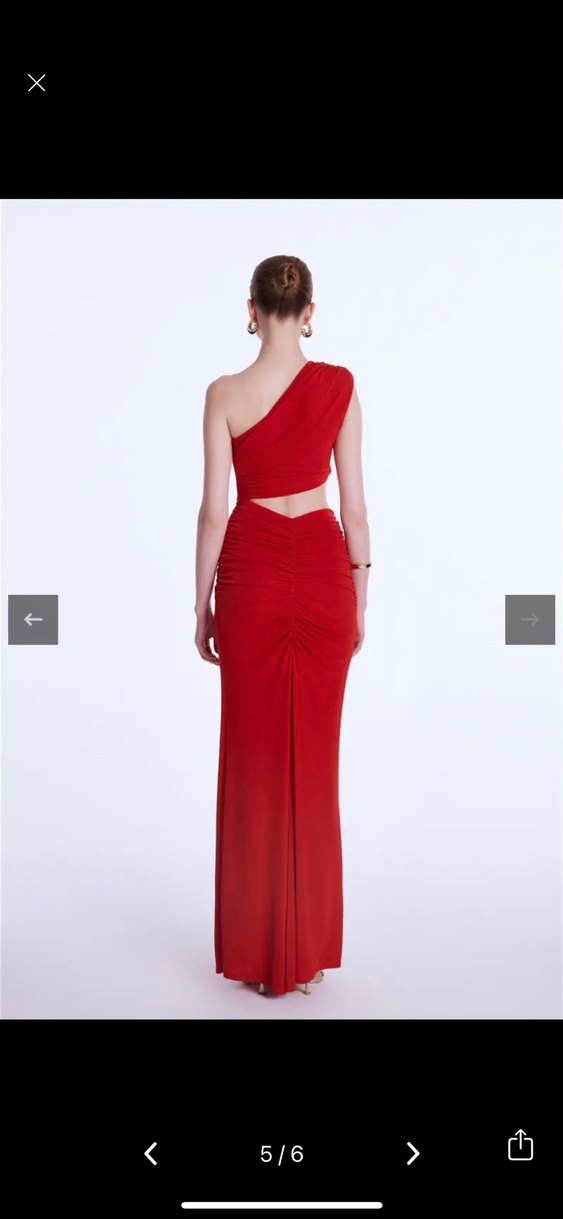 Kırmızı Drapeli Uzun Kadın Elbise - Görsel 4