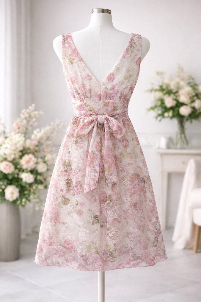 Zarif Silüet V Yaka Çiçekli Midi Boy Elbise - Görsel 2