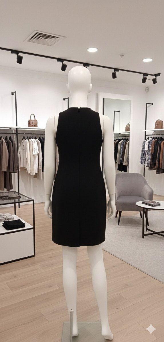 Siyah V Yaka Minimalist Elbise - Görsel 2