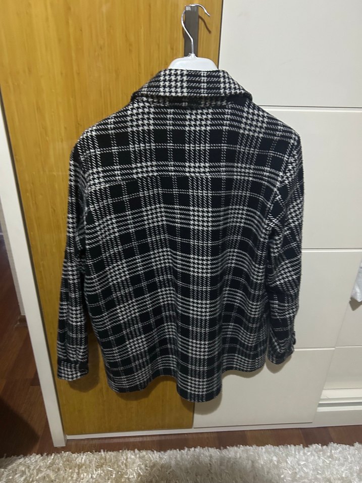 Düğmeli Gri Ekose Kadın Gömlek - Görsel 2