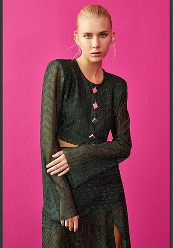 Adl Raisa&Vanessa Haki Dantel Crop Bluz-Etek İkili Takım