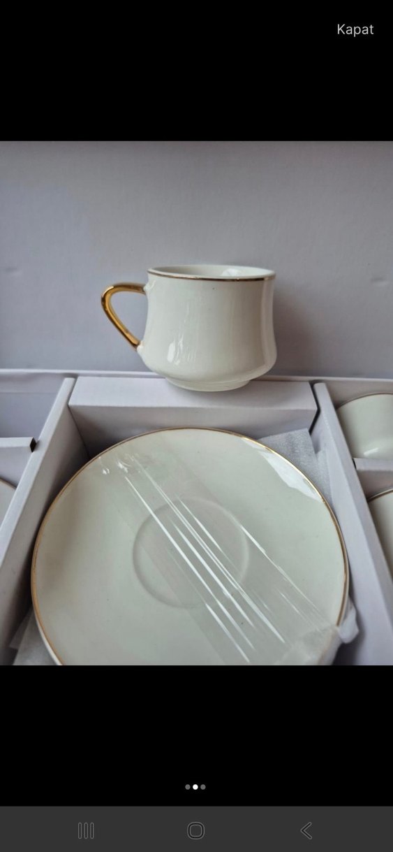Altın Saplı Beyaz Fincan Takımı 6kişilik - Görsel 2