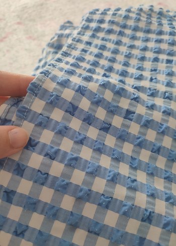 xs Beden Stradivarius Mavi Ekose Desenli Midi Etek