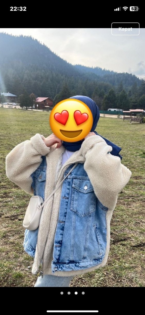 Kadın Mavi Peluş Detaylı Denim Ceket - Görsel 2