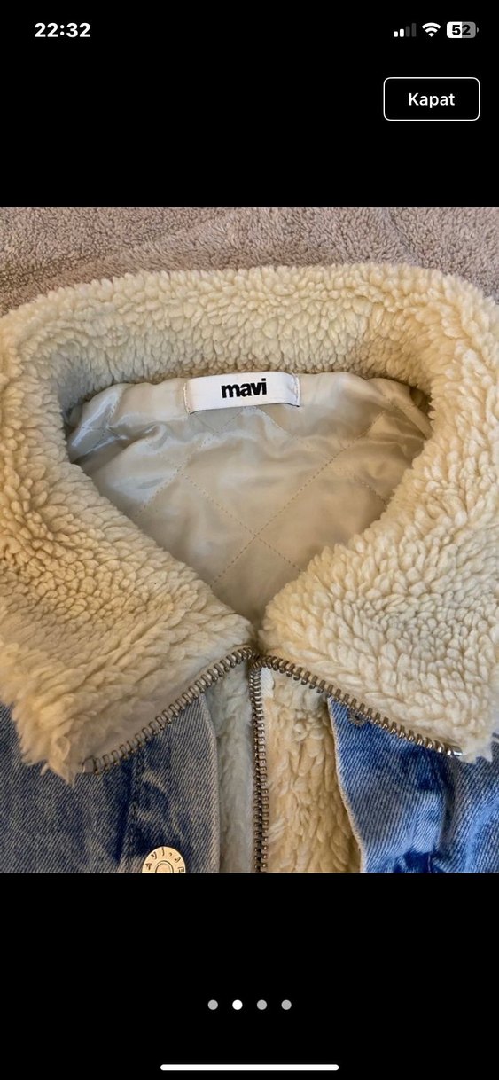 Kadın Mavi Peluş Detaylı Denim Ceket - Görsel 3