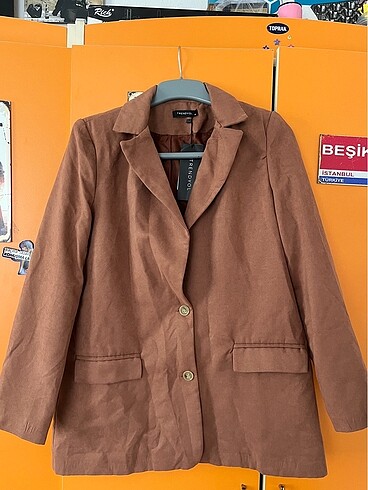 Kadın kahverengi çift düğme blazer ceket