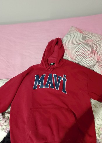 Mavi Jeans Kırmızı Oversize Kapüşonlu Sweatshirt mavi