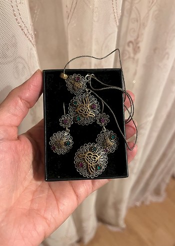22 gram Gümüş (telkari) takı seti (kolye küpe yüzük) - Görsel 3