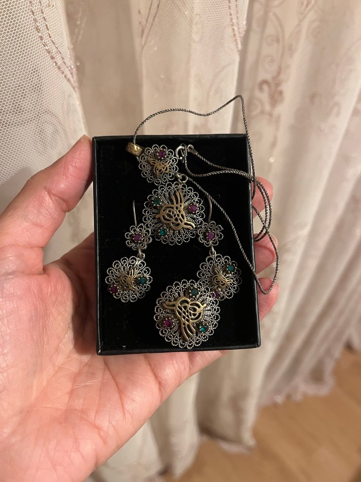 22 gram Gümüş (telkari) takı seti (kolye küpe yüzük) - Görsel 3