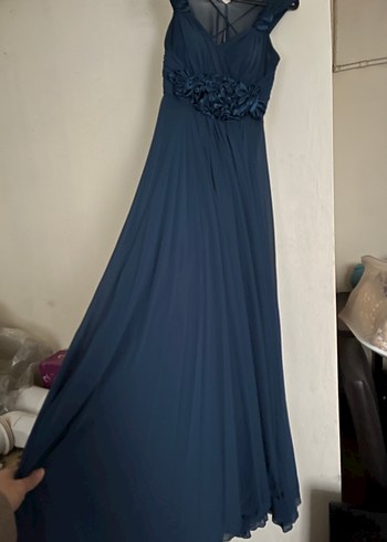 Lacivert Drapeli Uzun Abiye Elbise - Görsel 3