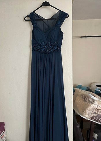 Lacivert Drapeli Uzun Abiye Elbise - Görsel 4