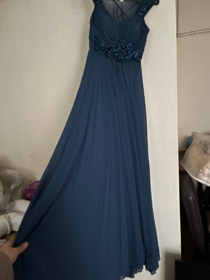 Lacivert Drapeli Uzun Abiye Elbise - Görsel 3