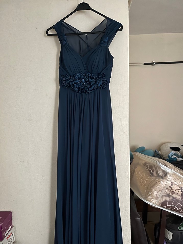 Lacivert Drapeli Uzun Abiye Elbise - Görsel 4