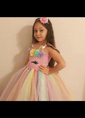5 Yaş Beden çeşitli Renk 5-6 yaş Kız çocuk unicornlu abiye kostüm elbise 