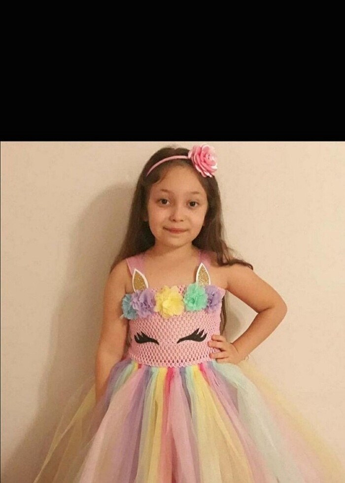 5-6 yaş Kız çocuk unicornlu  abiye kostüm elbise  - Görsel 3