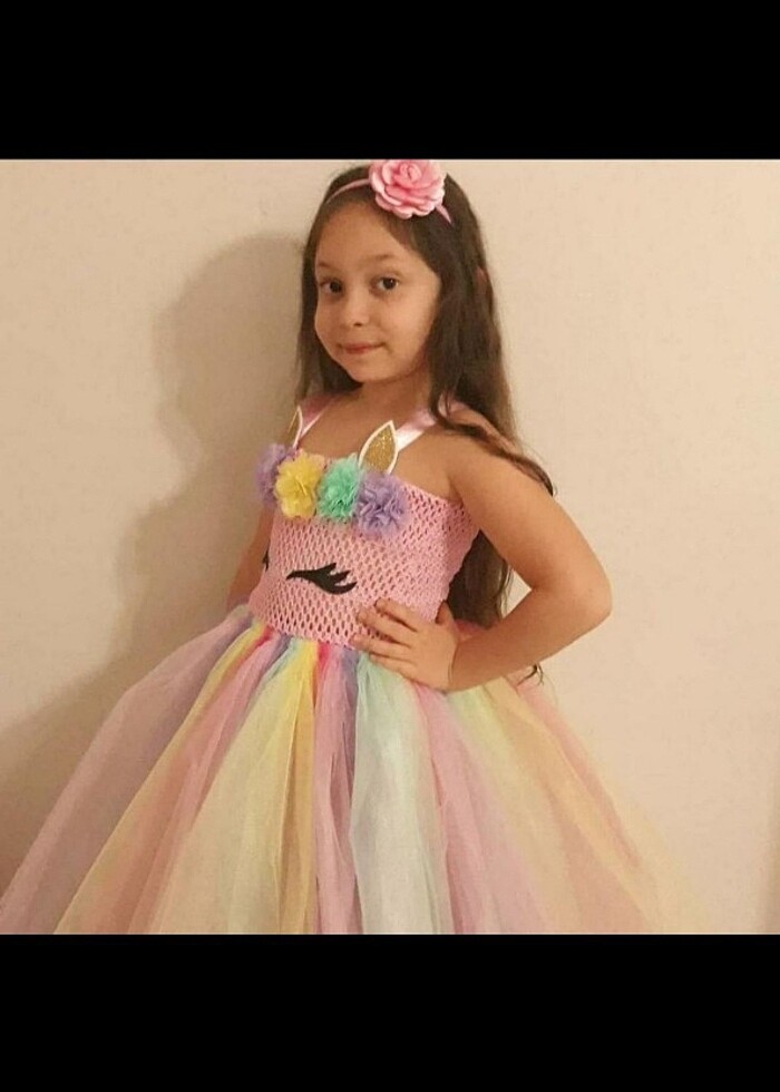 5-6 yaş Kız çocuk unicornlu  abiye kostüm elbise  - Görsel 4