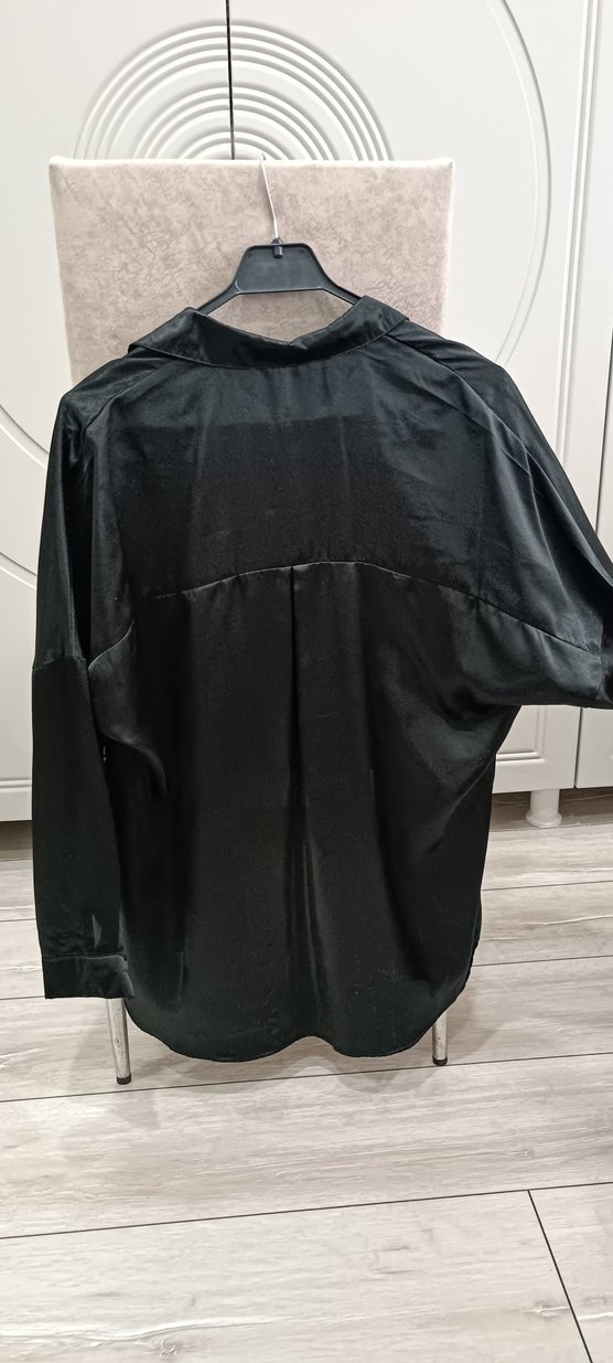Big dart siyah saten gömlek - Görsel 3